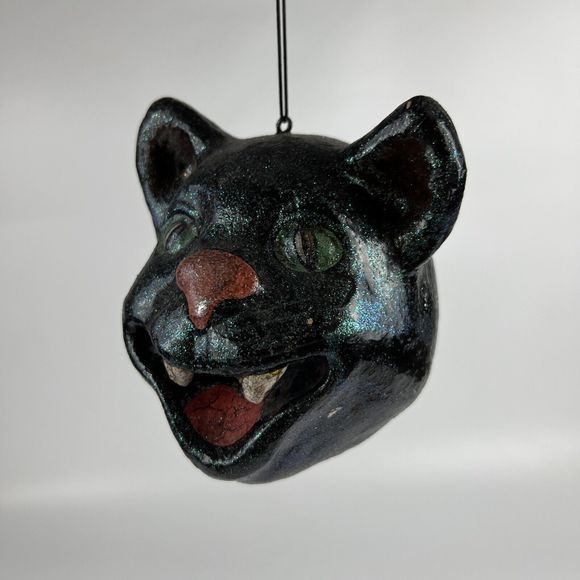 Vtg Folk Art Paper Mache Creepy Hissing Cat‎ Head Ornament Macabre Decor - Picture 6 of 14